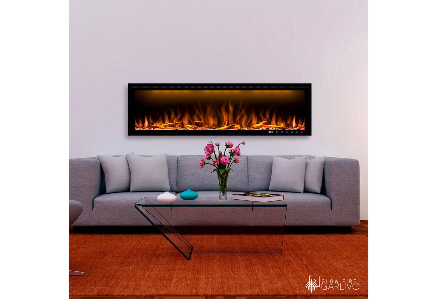 GARLIVO Elektrokamin Smart Wall Elektrokamin Einbau/ Wandkamin LED, Elektrischer Kamin mit Fernbedienung, Timer, 3D Flammenspiel, LED Feuer Bild 3