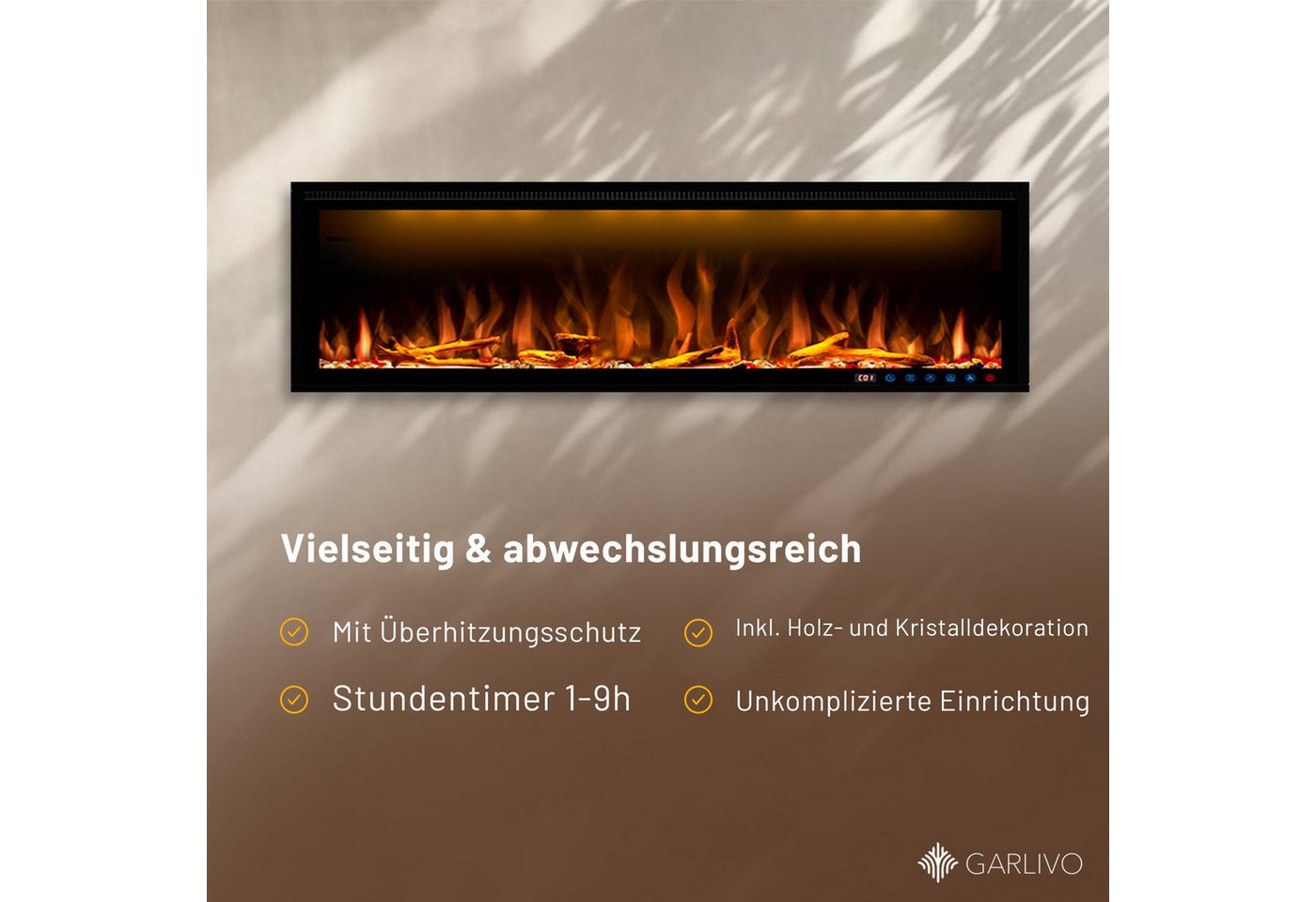 GARLIVO Elektrokamin Smart Wall Elektrokamin Einbau/ Wandkamin LED, Elektrischer Kamin mit Fernbedienung, Timer, 3D Flammenspiel, LED Feuer Bild 4
