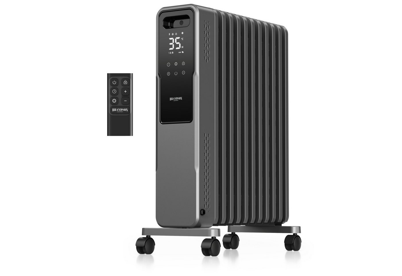 Brandson Ölradiator 11 Rippen M-Form, Thermostat 5-35 °C, 24h-Timer, Fernbedienung, Rollen, 2720 W, ECO-Modus, Fenster-offen-Erkennung, Frostschutz, Kindersicherung