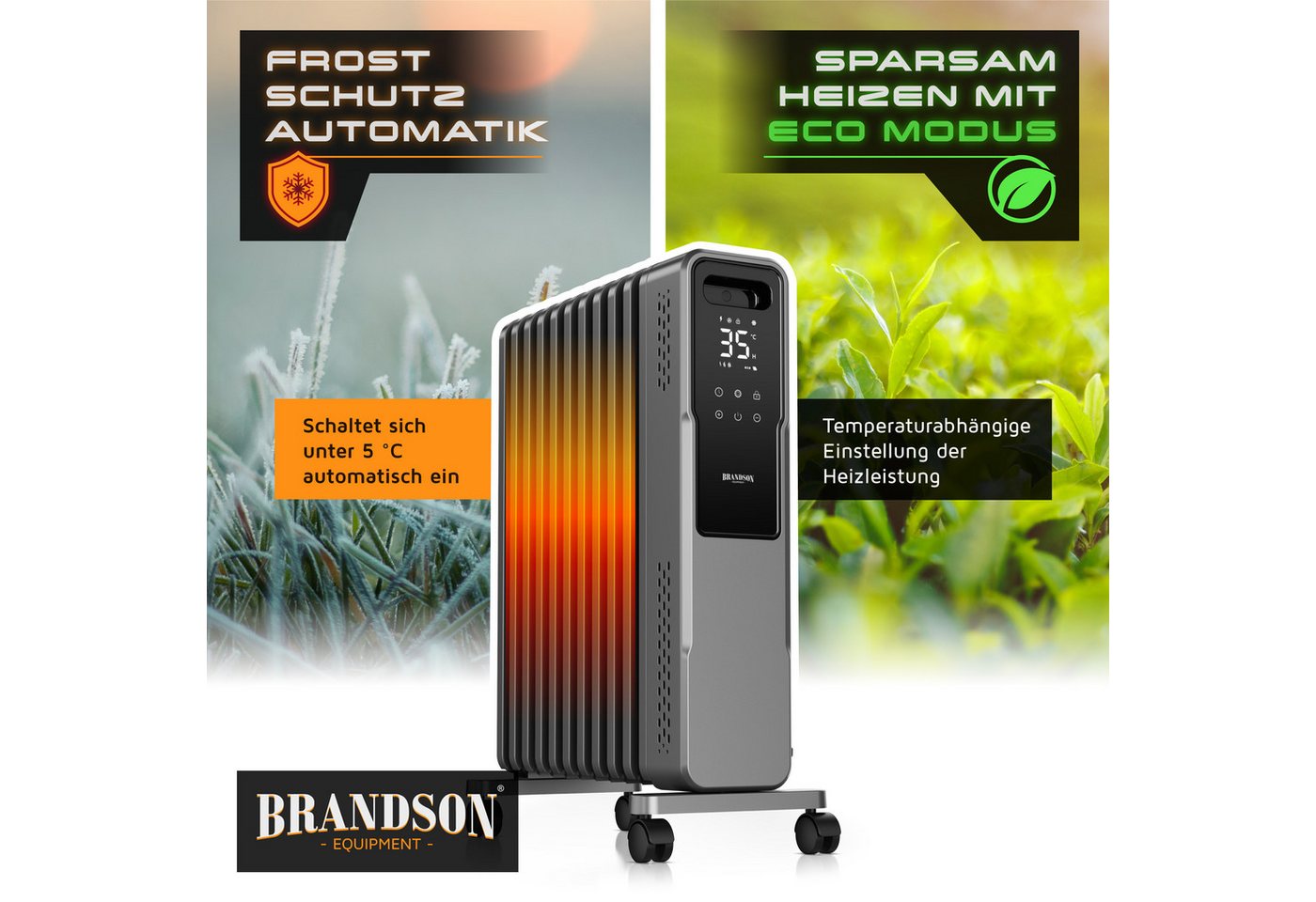 Brandson Ölradiator 11 Rippen M-Form, Thermostat 5-35 °C, 24h-Timer, Fernbedienung, Rollen, 2720 W, ECO-Modus, Fenster-offen-Erkennung, Frostschutz, Kindersicherung Bild 5