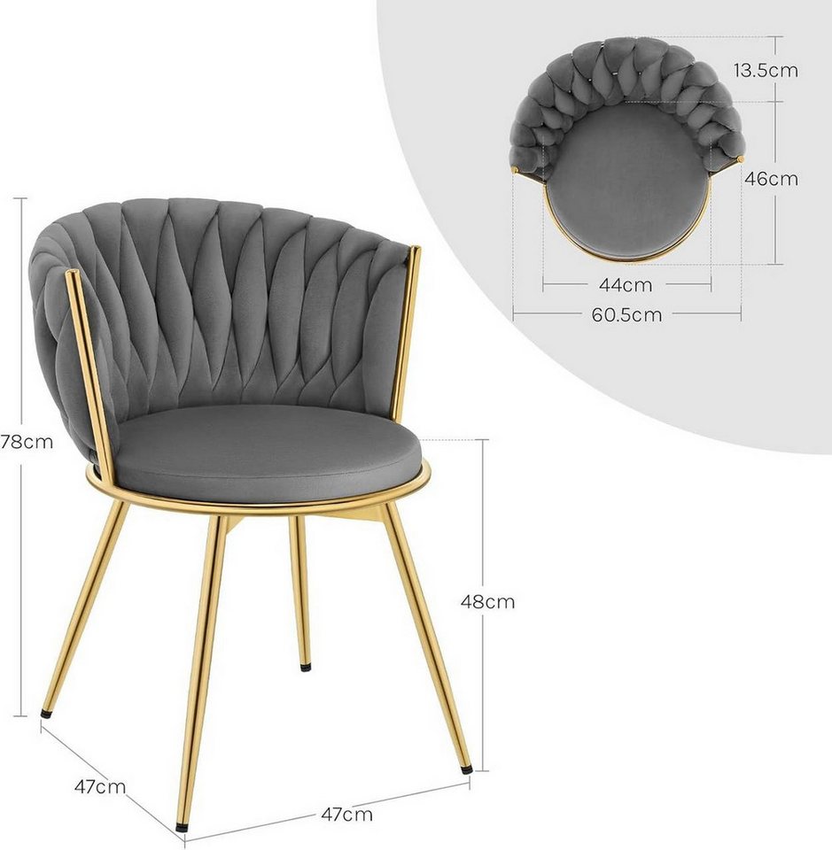 Woltu Küchenstuhl (6 St), 6er Set, mit Metallrahmen, ergonomisch, 360° drehbar, Samtsitz
