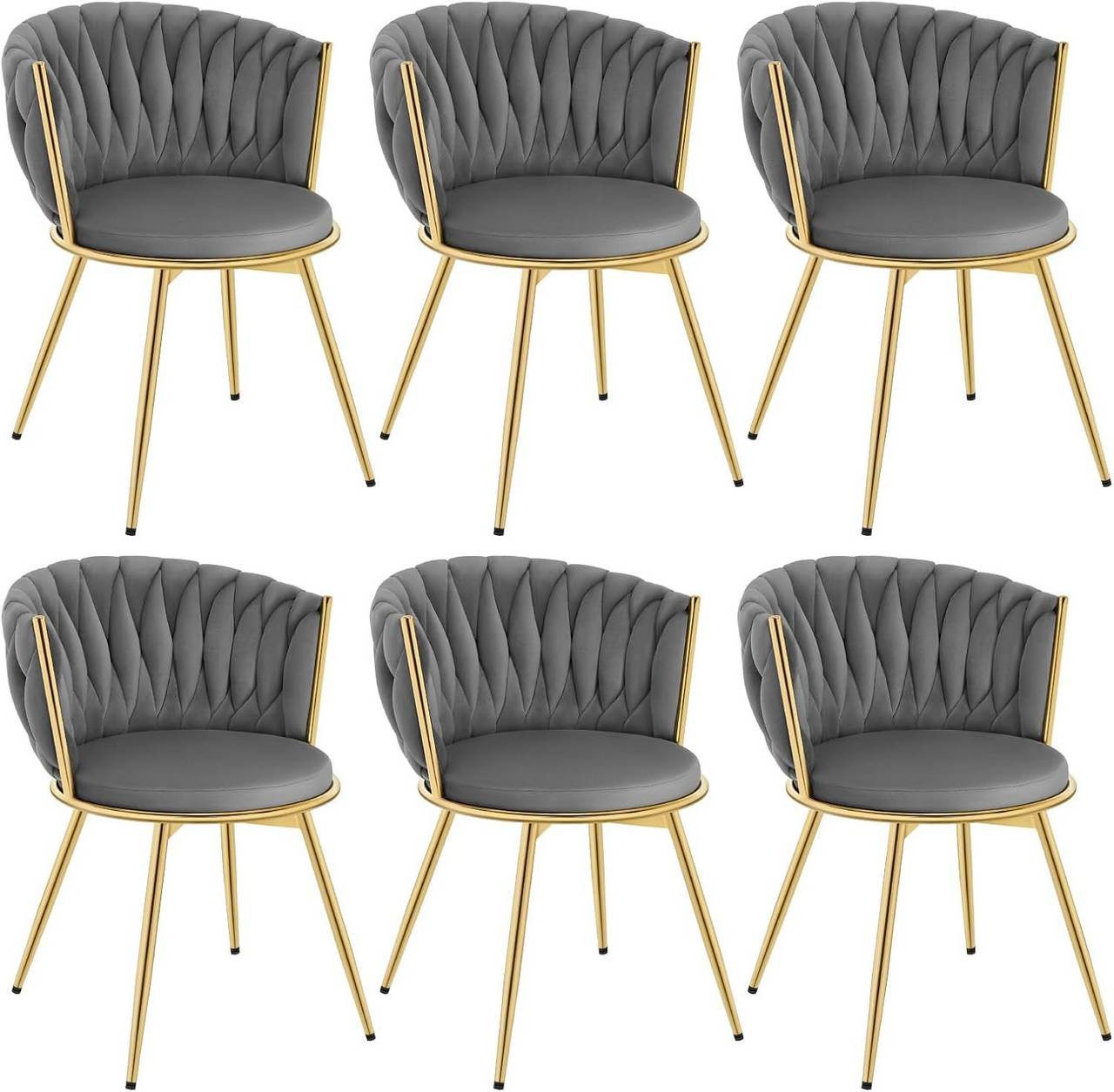 Woltu Küchenstuhl (6 St), 6er Set, mit Metallrahmen, ergonomisch, 360° drehbar, Samtsitz Bild 4
