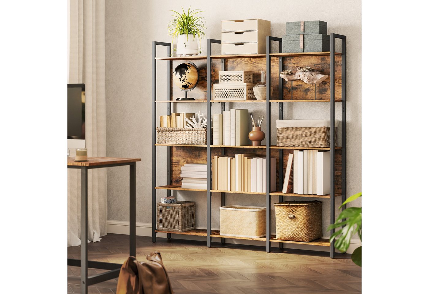 VASAGLE Bücherregal Küchenregal, Standregal, Flur, Küche, Büro, stabiles Stahlgestell, mit 6 offenen Regalebenen, Industrie-Design, 128 x 187.1 x 24 cm Bild 2
