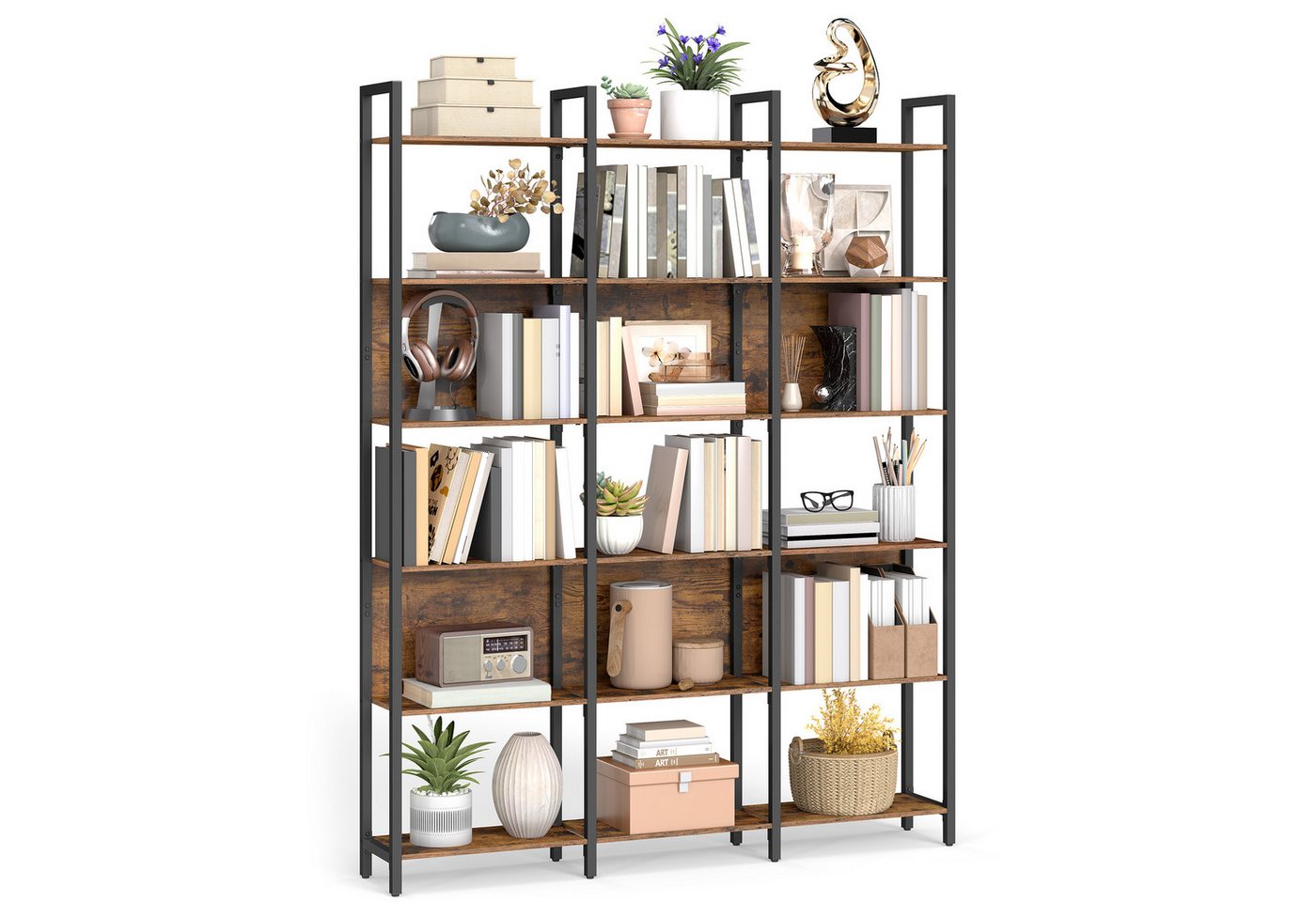VASAGLE Bücherregal Küchenregal, Standregal, Flur, Küche, Büro, stabiles Stahlgestell, mit 6 offenen Regalebenen, Industrie-Design, 128 x 187.1 x 24 cm Bild 4
