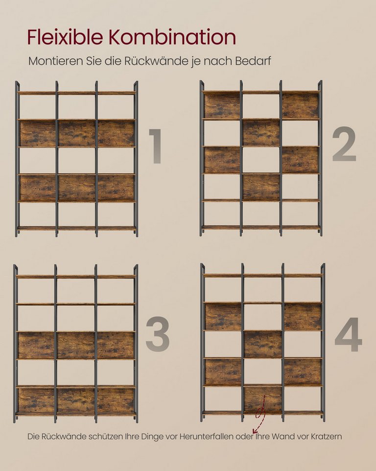 VASAGLE Bücherregal Küchenregal, Standregal, Flur, Küche, Büro, stabiles Stahlgestell, mit 6 offenen Regalebenen, Industrie-Design, 128 x 187.1 x 24 cm Bild 5