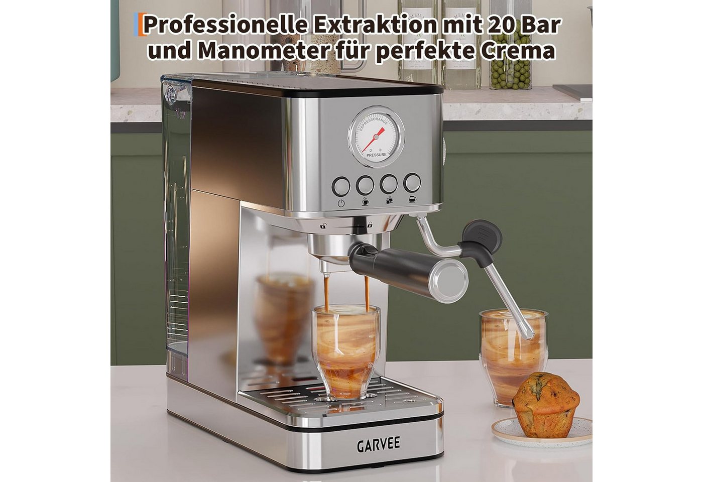 GarveeMore Siebträgermaschine EM621, 1.7l Kaffeekanne, Espressomaschine Mit Thermoblock-Schnellheizsystem & Milchschäumer Bild 5