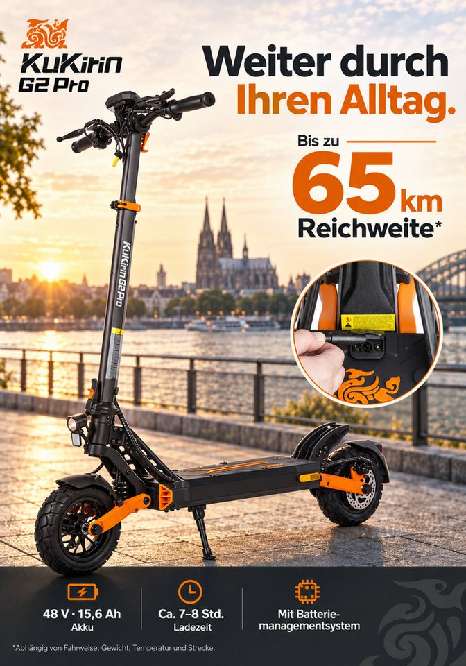 ZWHEEL E-Scooter Kukirin G2 Pro 624Wh 48V 13Ah Max.55km 10 Zoll Offroad-Reifen, Faltbarer Elektro-Scooter mit Doppelscheibenbremse, LCD-Display Bild 2
