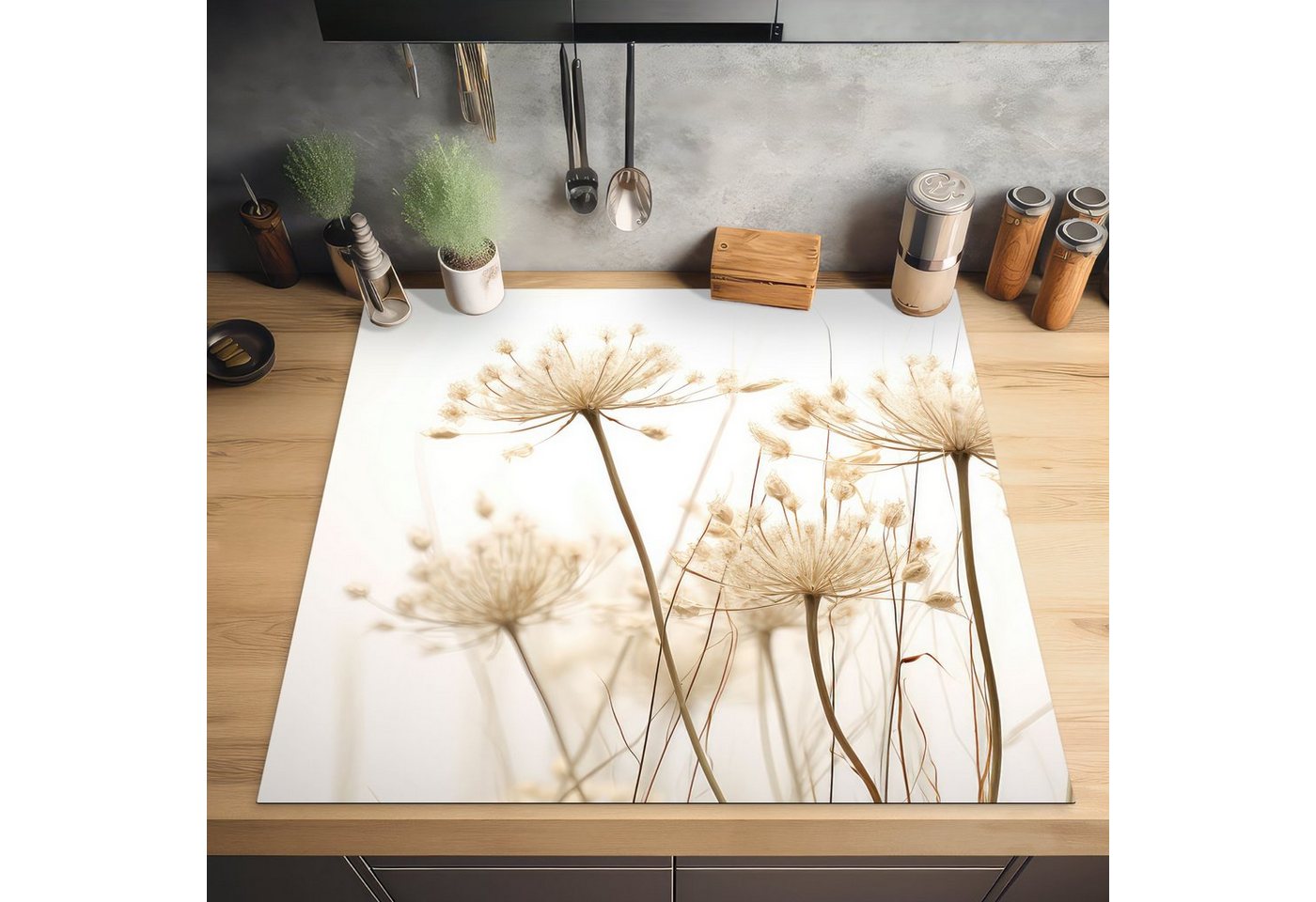 MuchoWow Herd-Abdeckplatte Blumen - Weiß - Sonnenlicht, Vinyl, (1 tlg), Cerankochfeld Abdeckung, Herd Abdeckplatten Vinyl, 58x59 cm Bild 2