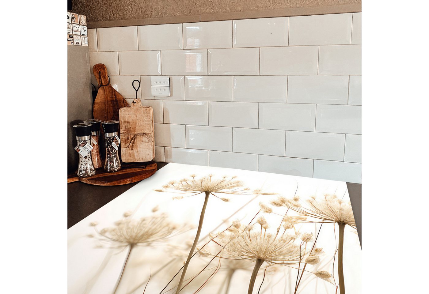 MuchoWow Herd-Abdeckplatte Blumen - Weiß - Sonnenlicht, Vinyl, (1 tlg), Cerankochfeld Abdeckung, Herd Abdeckplatten Vinyl, 58x59 cm Bild 3