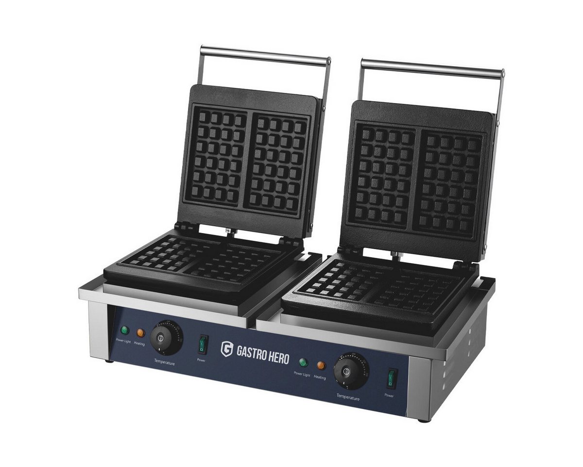 GastroHero 2-in-1-Kombi-Waffeleisen Doppel Waffeleisen 4 belgische Waffeln 2x2 Gastro Gerät, 2000 W, Signalleuchte zur Temperaturanzeige, stufenlos regelbar bis 250°C Bild 3
