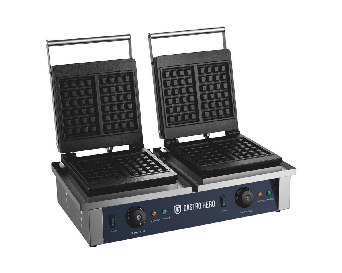 GastroHero 2-in-1-Kombi-Waffeleisen Doppel Waffeleisen 4 belgische Waffeln 2x2 Gastro Gerät, 2000 W, Signalleuchte zur Temperaturanzeige, stufenlos regelbar bis 250°C Bild 4
