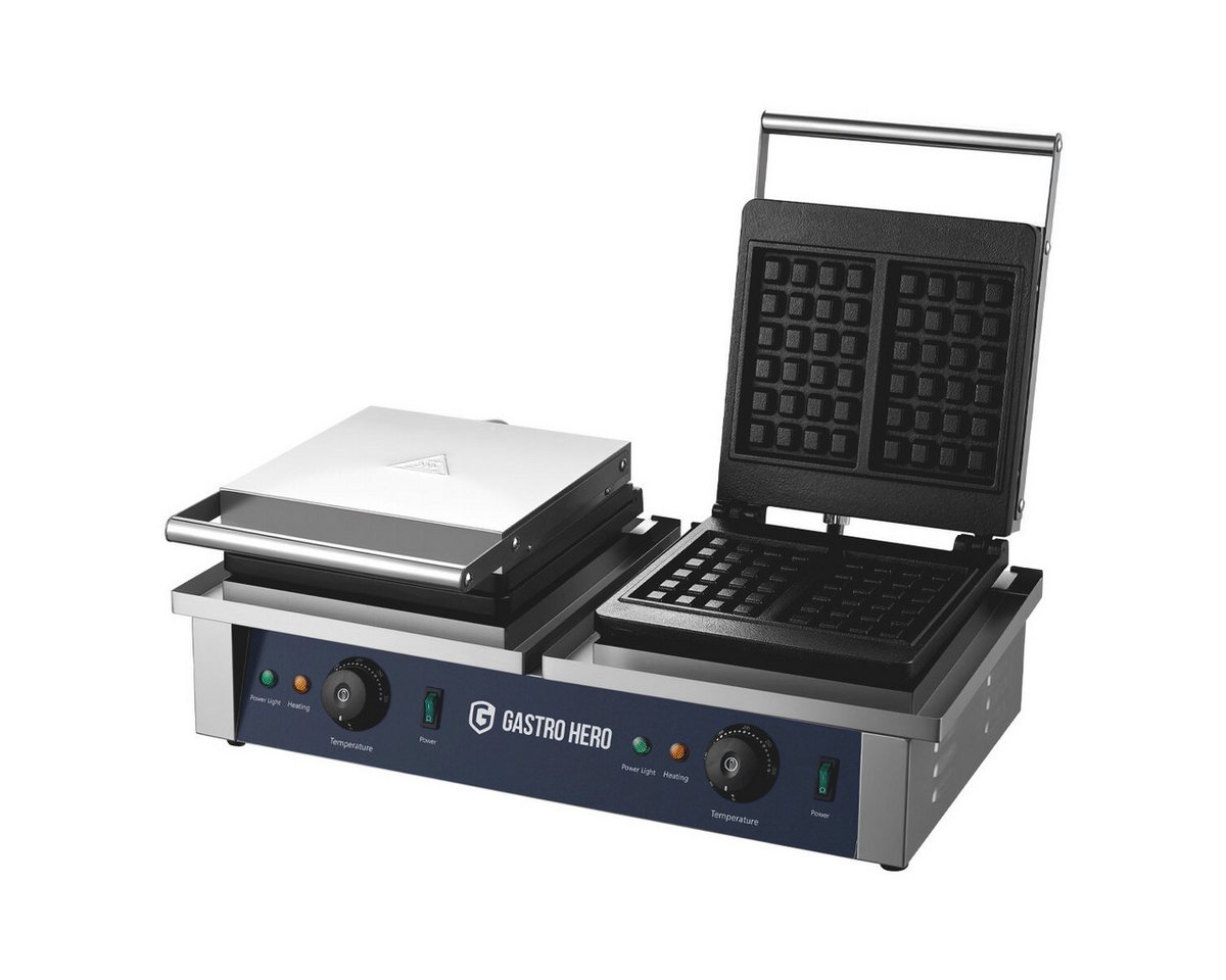 GastroHero 2-in-1-Kombi-Waffeleisen Doppel Waffeleisen 4 belgische Waffeln 2x2 Gastro Gerät, 2000 W, Signalleuchte zur Temperaturanzeige, stufenlos regelbar bis 250°C Bild 5
