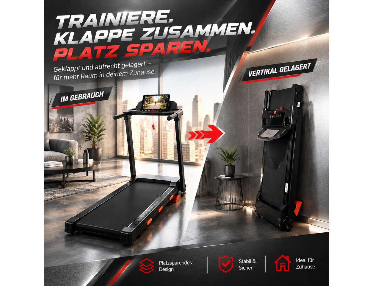 BAYMATE Laufband Faltbares laufband mit 3,0 PS bürstenlosem Motor (0‑15 % manuelle Steigung, 107×48 cm Lauffläche, stoßdämpfend, bis 159 kg Belastung, LCD‑Display)