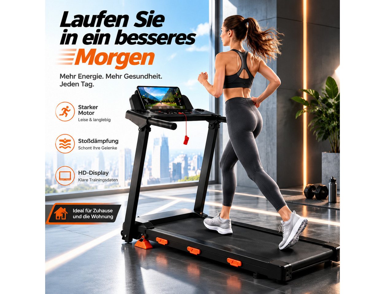 BAYMATE Laufband Faltbares laufband mit 3,0 PS bürstenlosem Motor (0‑15 % manuelle Steigung, 107×48 cm Lauffläche, stoßdämpfend, bis 159 kg Belastung, LCD‑Display) Bild 3