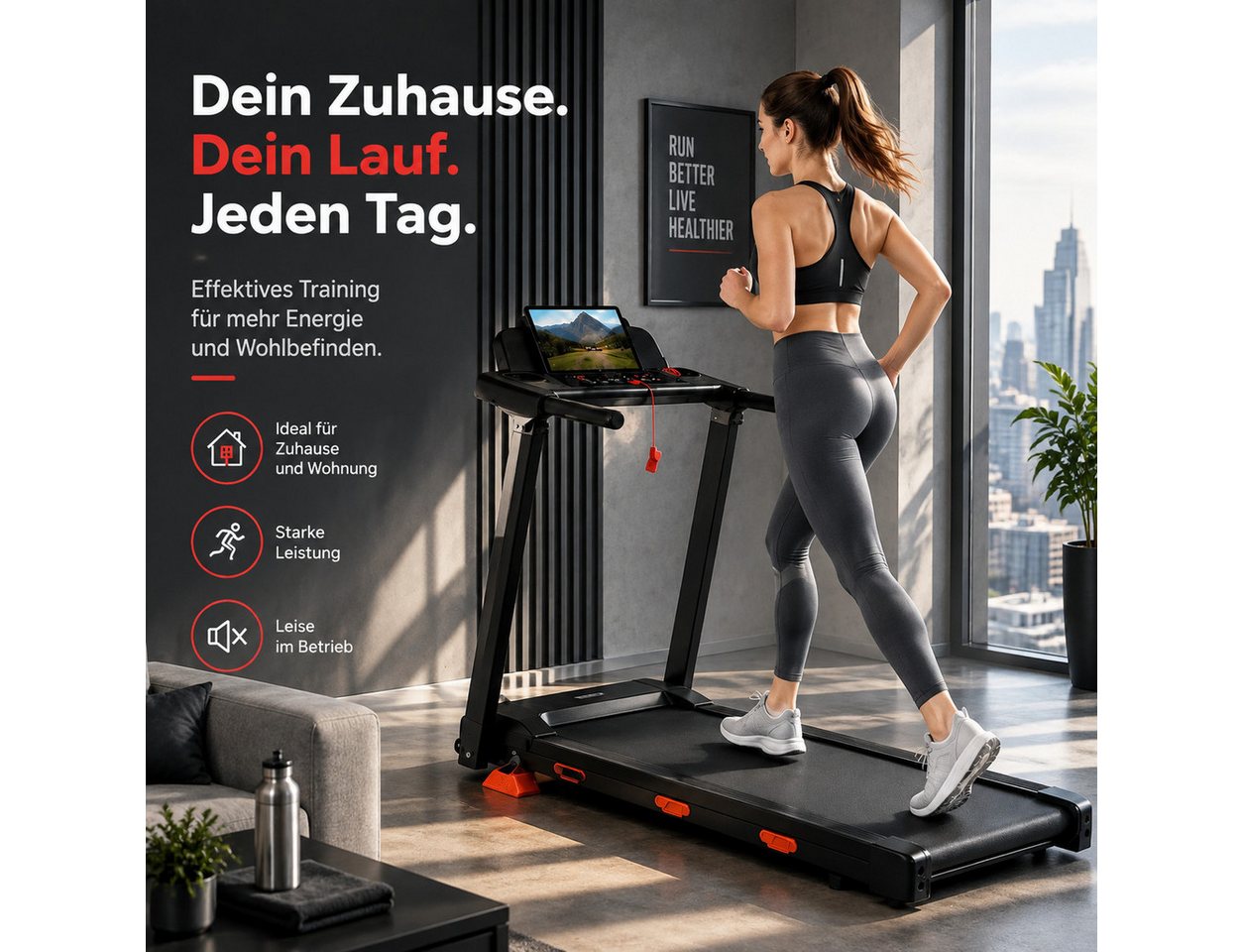 BAYMATE Laufband Faltbares laufband mit 3,0 PS bürstenlosem Motor (0‑15 % manuelle Steigung, 107×48 cm Lauffläche, stoßdämpfend, bis 159 kg Belastung, LCD‑Display) Bild 5