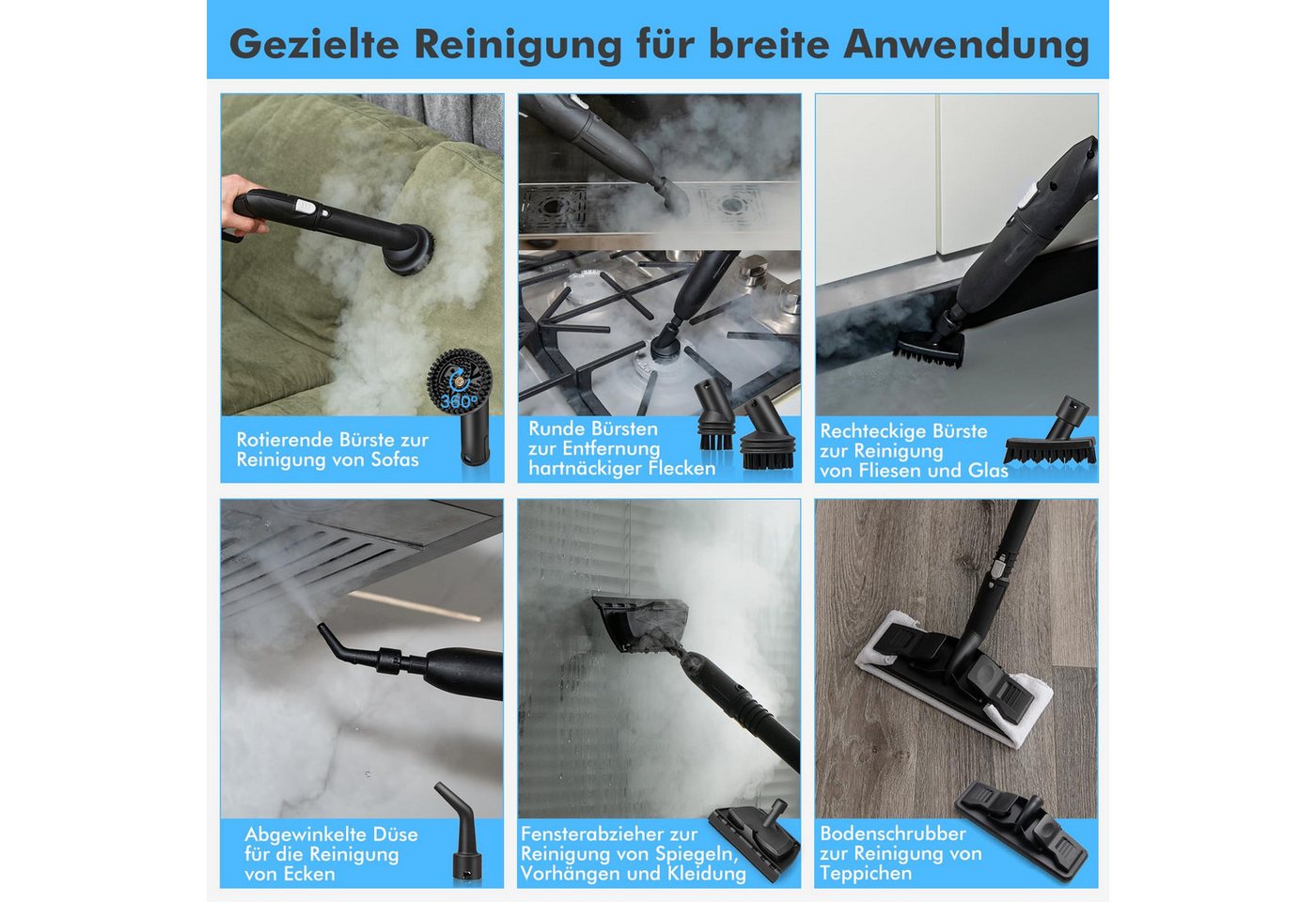 COSTWAY Dampfreiniger mit 1,8 L Tank, 13 Zubehörteile, bis 108m², 2000,00 W, Dampf Reinigung