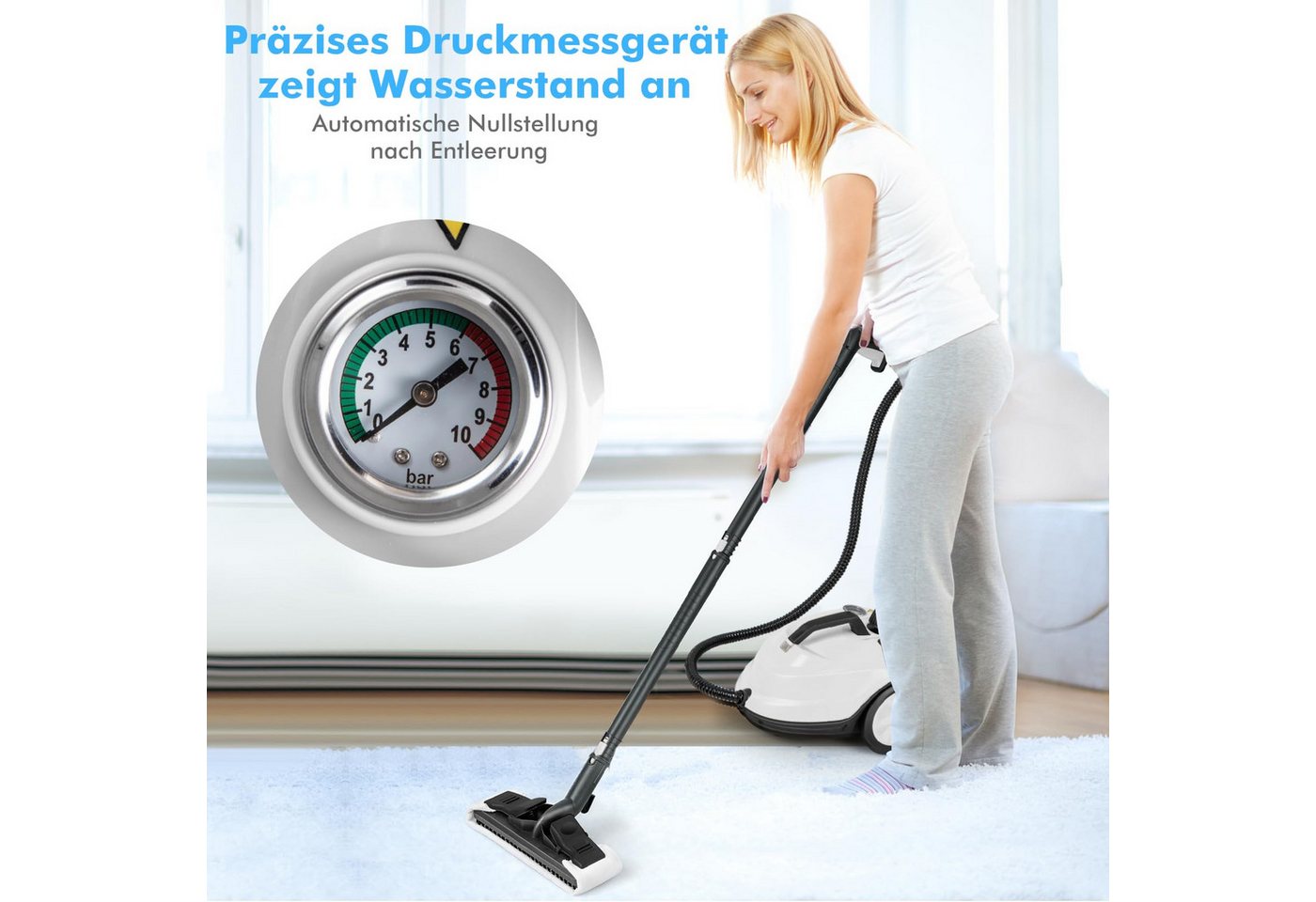 COSTWAY Dampfreiniger mit 1,8 L Tank, 13 Zubehörteile, bis 108m², 2000,00 W, Dampf Reinigung Bild 3