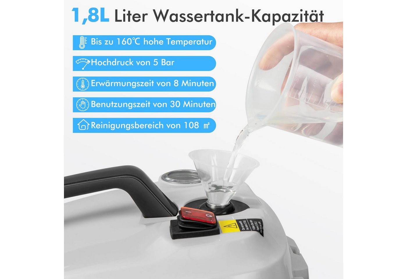COSTWAY Dampfreiniger mit 1,8 L Tank, 13 Zubehörteile, bis 108m², 2000,00 W, Dampf Reinigung Bild 4