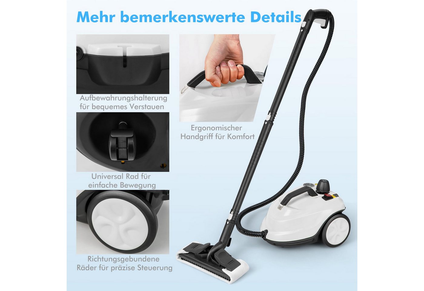 COSTWAY Dampfreiniger mit 1,8 L Tank, 13 Zubehörteile, bis 108m², 2000,00 W, Dampf Reinigung Bild 5