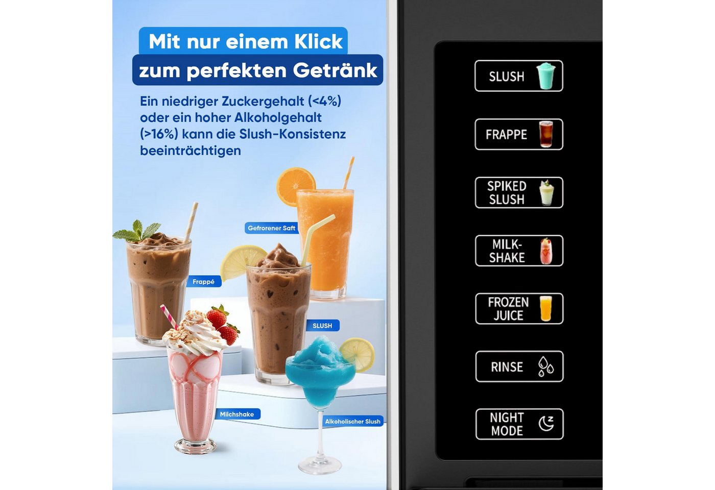Azmsary Slush-Eismaschine Slush & Eismaschine 6-in-1, LED, Selbstreinigung, 2.5L