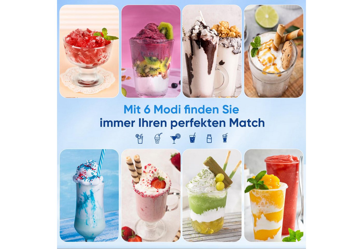 Azmsary Slush-Eismaschine Slush & Eismaschine 6-in-1, LED, Selbstreinigung, 2.5L Bild 3