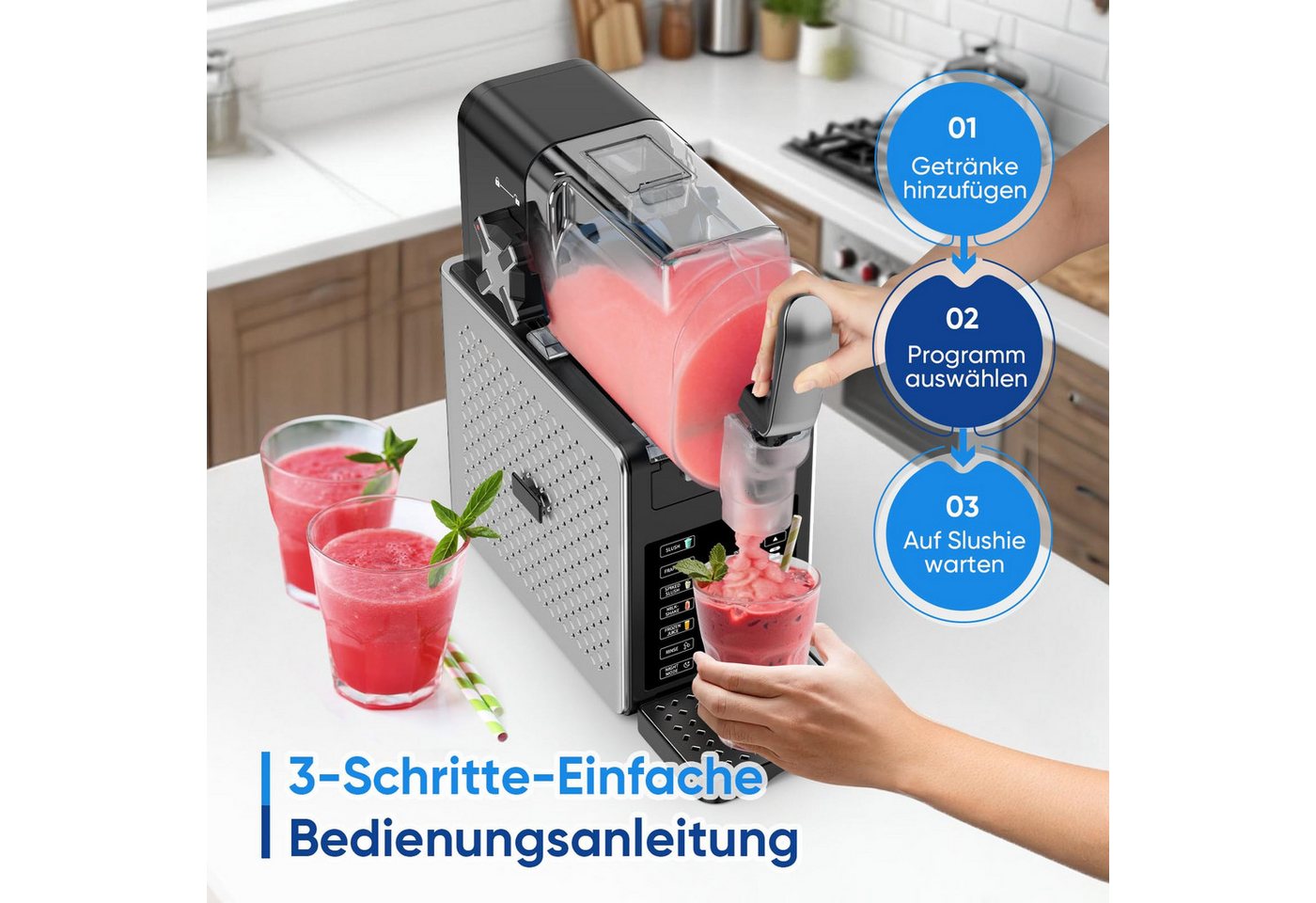 Azmsary Slush-Eismaschine Slush & Eismaschine 6-in-1, LED, Selbstreinigung, 2.5L Bild 4