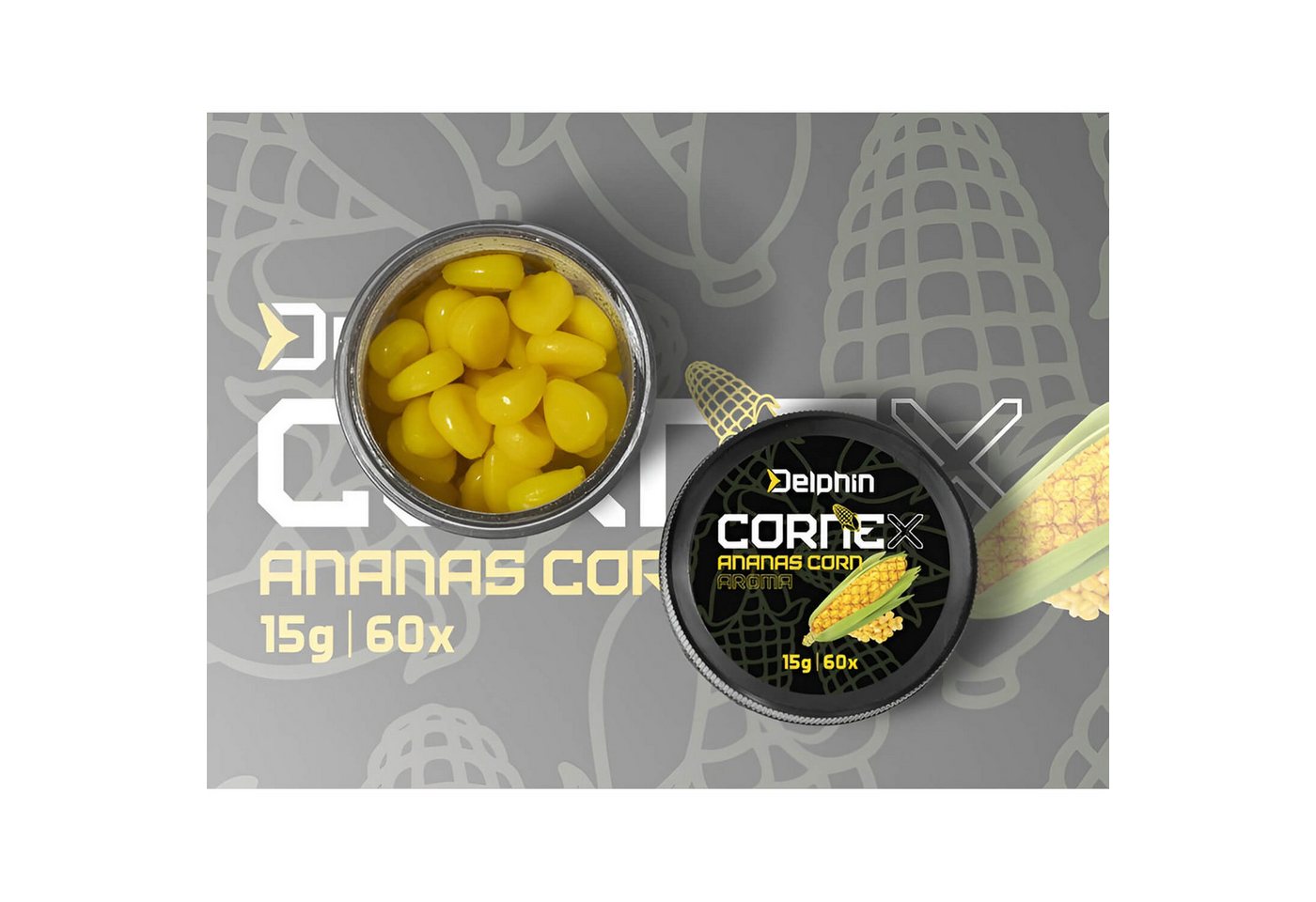 Delphin.sk Wurmhaken Delphin CorneX Karpfen Mais Gummiköder Karpfen Brassen, (Packung, 60 Stück), Intensiv aromatisiert