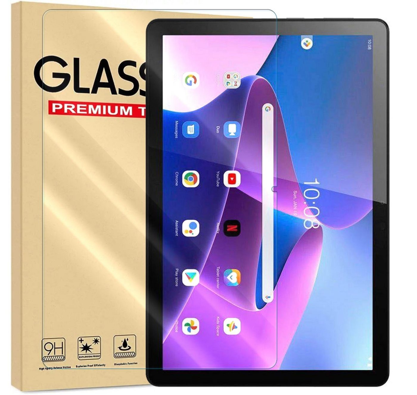 Numerva Schutzfolie Panzer Folie Echt Glas für Lenovo M10 (3.Gen), (Schutzfolie, 1x Schutzfolie 2x Reinigungstücher), Tablet Display Schutzglas Folie Echt Glas Folie 9H Bild 3