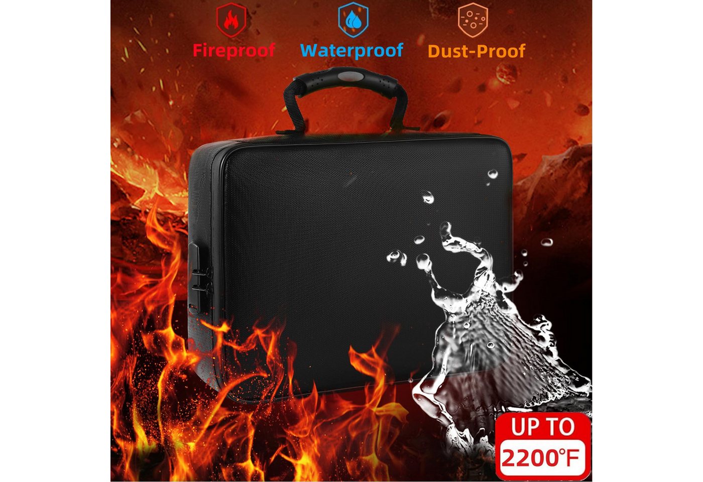 MOPUEA Dokumententasche Feuerhemmende Dokumententasche mit Zahlenschloss Wasserabweisend (1-tlg Dokumententasche mit Zahlenschloss und Tragegriff, Dokumentenbox für Laptop Reisepass Karten und Zertifikate), Feuerhemmend wasserabweisend faltbar mit Zahlenschloss Bild 5