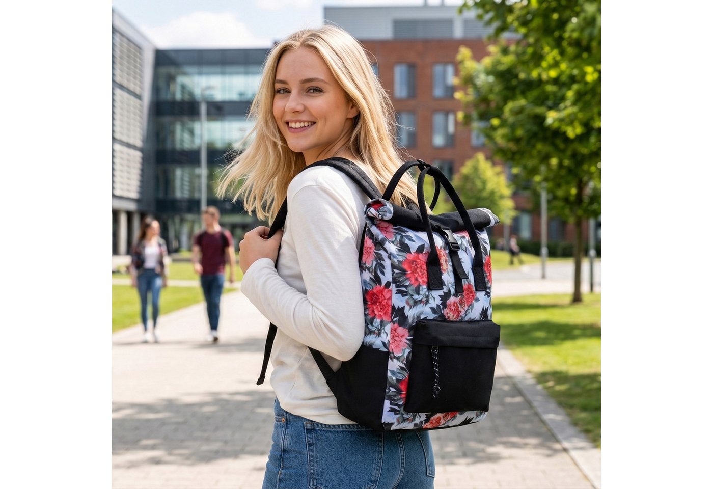 TANTOMI Cityrucksack Rucksack Damen Herren Tagesrucksack mit Laptopfach, Modern Rolltop Rucksack Daypack, Wasserabweisend Bild 4
