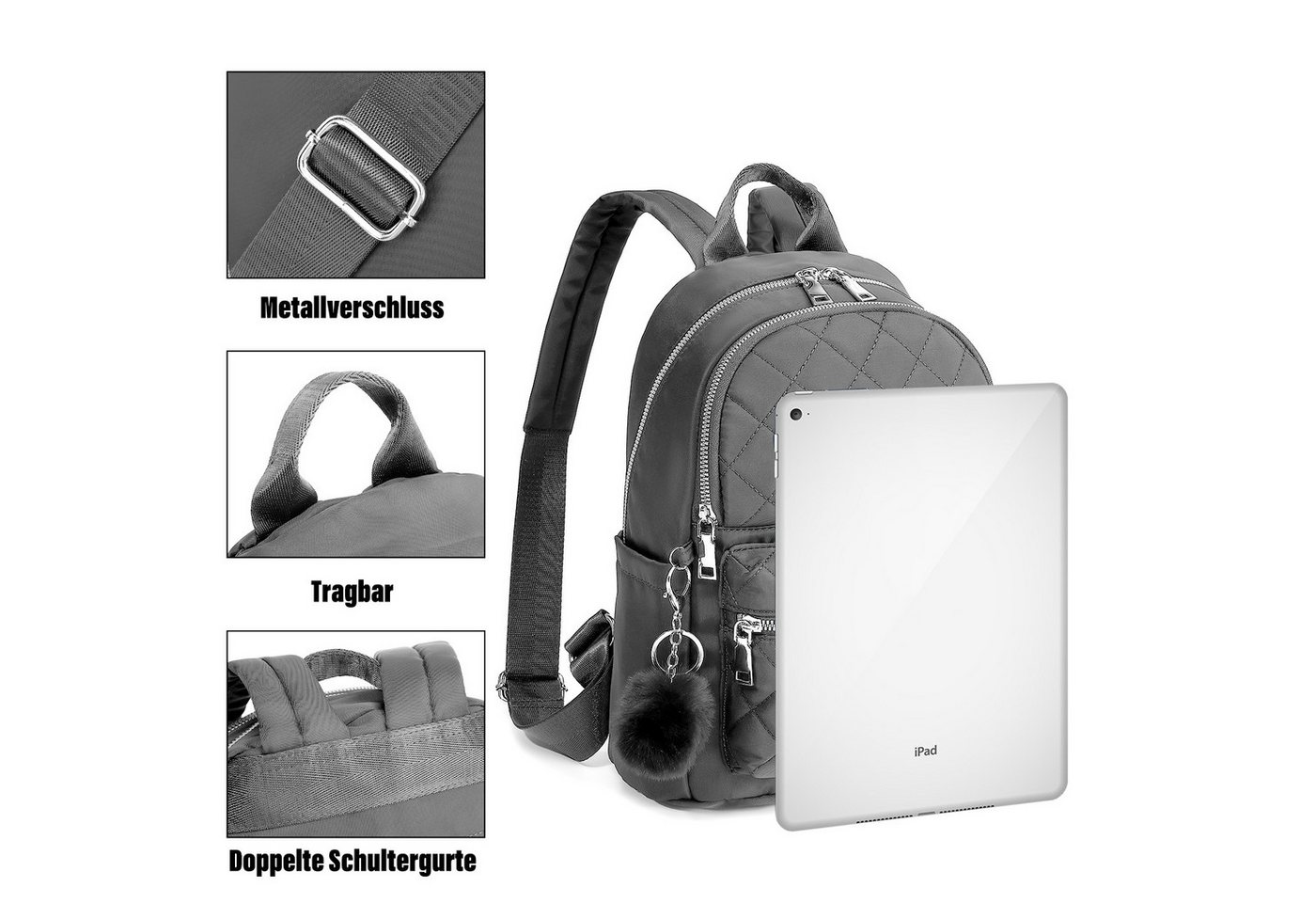 TANTOMI Cityrucksack Rucksack Damen Klein, Cityrucksack Nylon Wasserdicht Rucksäcke, Für Schule Travel Wandern Arbeit
