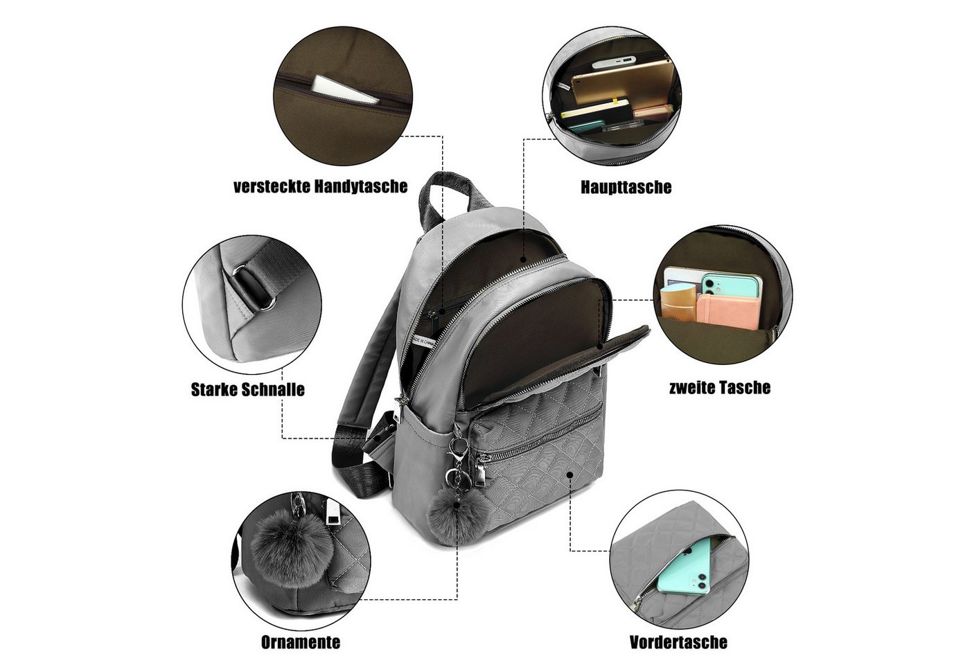 TANTOMI Cityrucksack Rucksack Damen Klein, Cityrucksack Nylon Wasserdicht Rucksäcke, Für Schule Travel Wandern Arbeit Bild 2