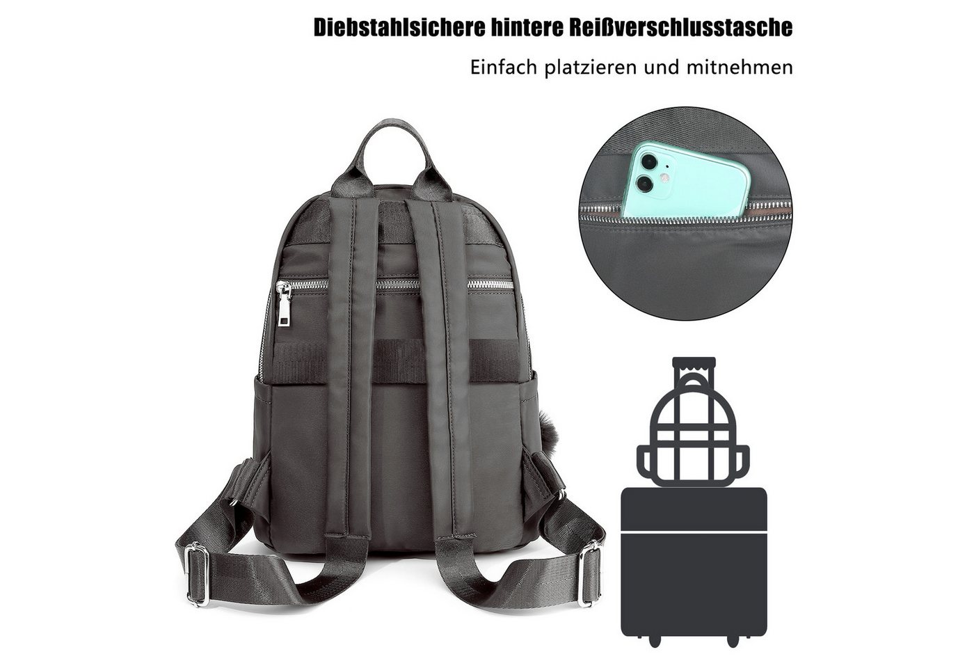 TANTOMI Cityrucksack Rucksack Damen Klein, Cityrucksack Nylon Wasserdicht Rucksäcke, Für Schule Travel Wandern Arbeit Bild 5