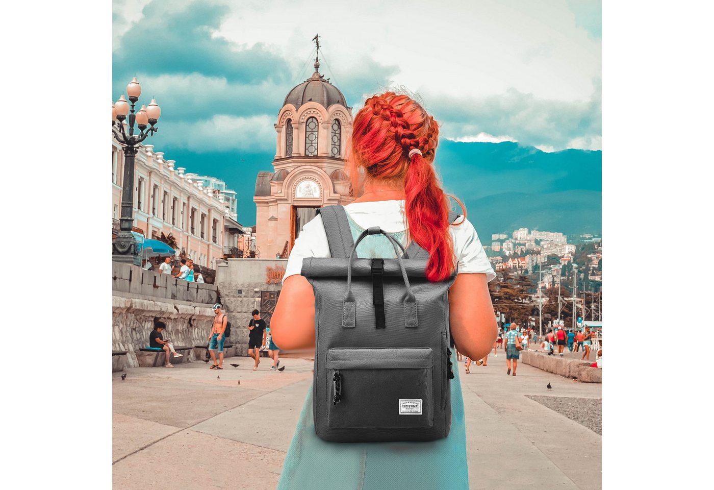 TANTOMI Freizeitrucksack Schulrucksack für Damen Herren, Laptop Rucksack 15,6 Zoll mit Rolltop, Cityrucksack Daypack Laptopfach und Weit Öffenbar
