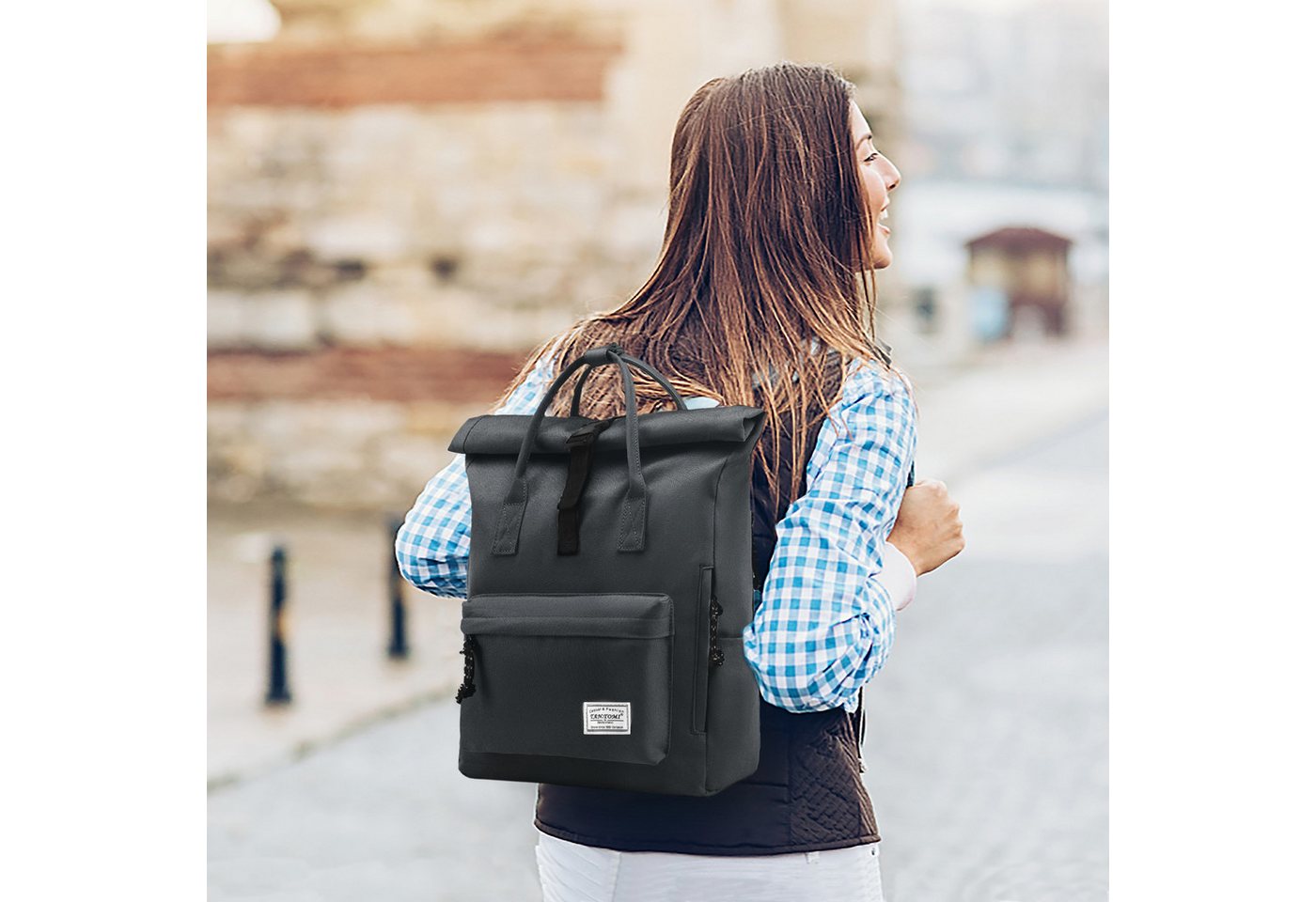 TANTOMI Freizeitrucksack Schulrucksack für Damen Herren, Laptop Rucksack 15,6 Zoll mit Rolltop, Cityrucksack Daypack Laptopfach und Weit Öffenbar Bild 5