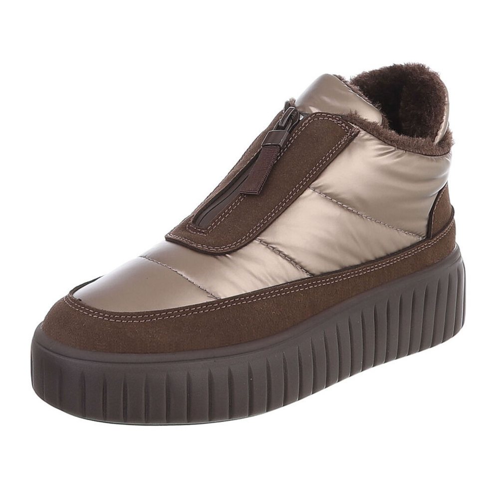 Ital-Design Damen Winter-Sneaker mit Plateau und Reißverschluss Snowboots (92497426) Flach Stiefeletten in Braun Bild 5