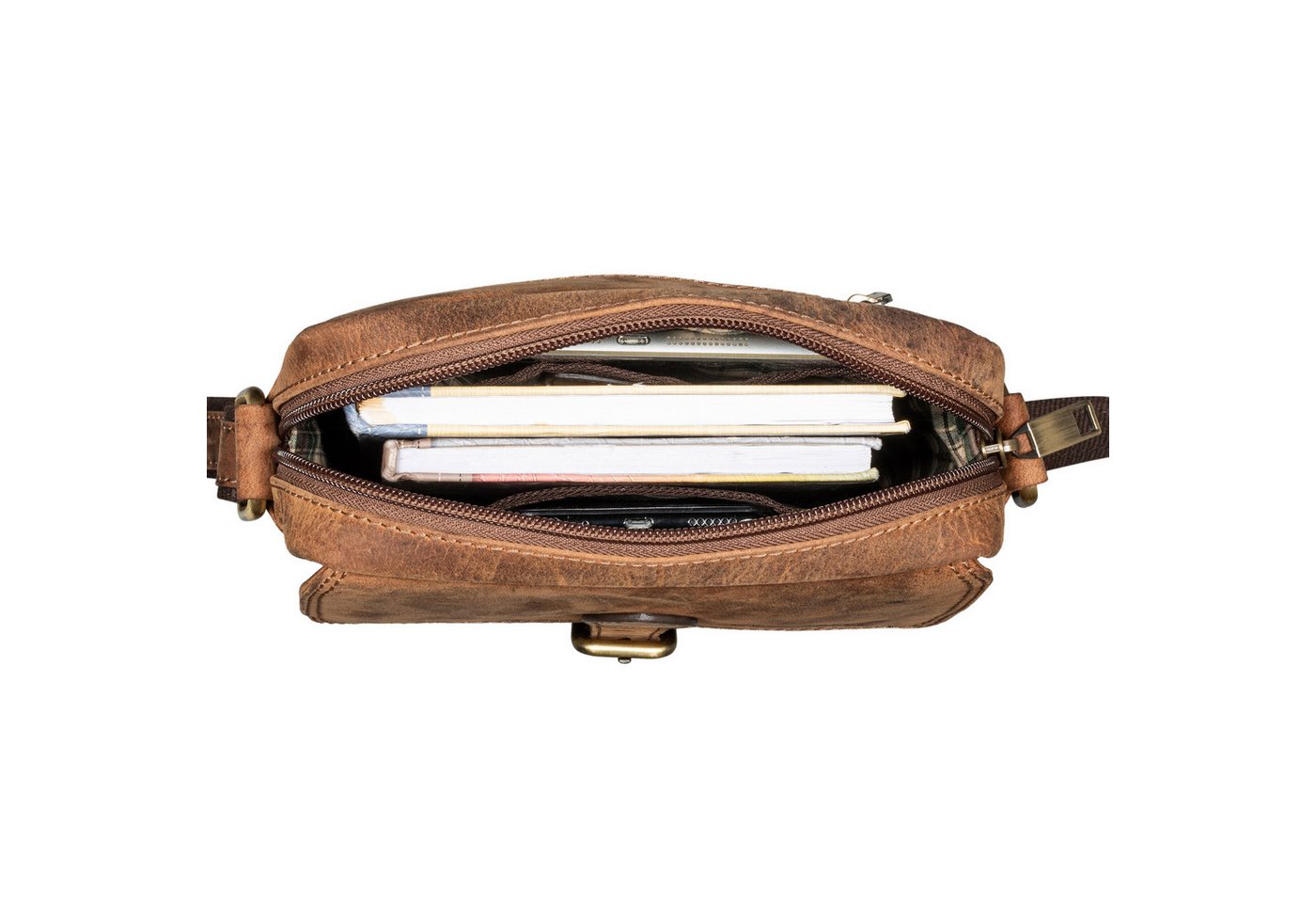 Benthill Reisetasche Herren Umhängetasche Echt Leder Wandertasche Messenger Schultertasche, Reißverschlussfach