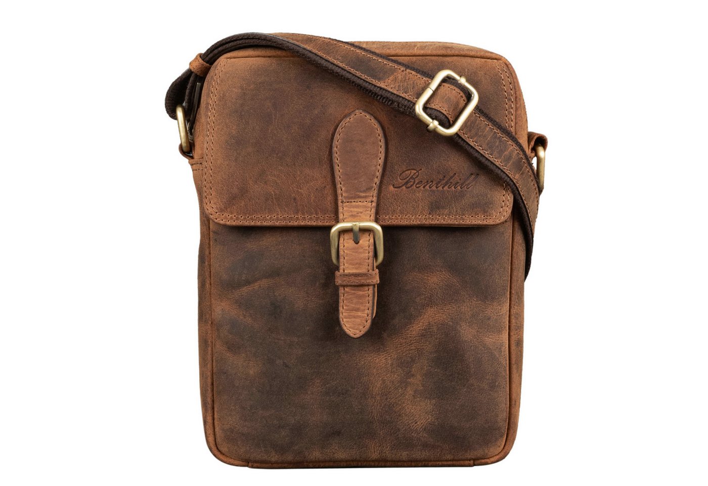 Benthill Reisetasche Herren Umhängetasche Echt Leder Wandertasche Messenger Schultertasche, Reißverschlussfach Bild 3