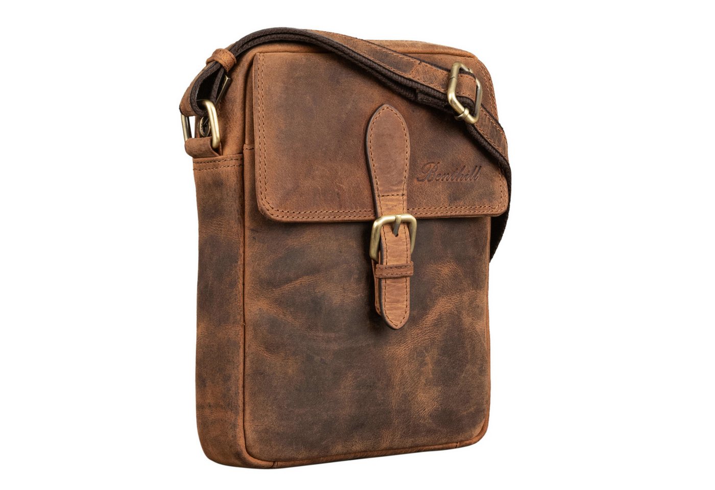 Benthill Reisetasche Herren Umhängetasche Echt Leder Wandertasche Messenger Schultertasche, Reißverschlussfach Bild 4