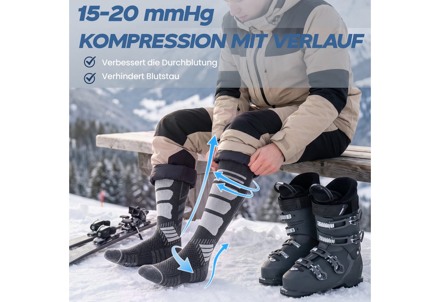 TANSTC Skisocken Merino Socken Herren Damen Thermosocken Wintersocken Kniestrümpfe Wärmend,elastisch,atmungsaktiv,temperaturregulierend,strapazierfähig