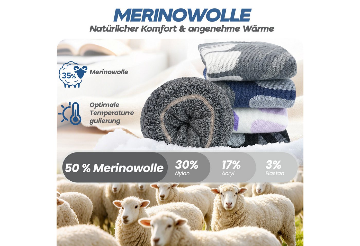 TANSTC Skisocken Merino Socken Herren Damen Thermosocken Wintersocken Kniestrümpfe Wärmend,elastisch,atmungsaktiv,temperaturregulierend,strapazierfähig Bild 4