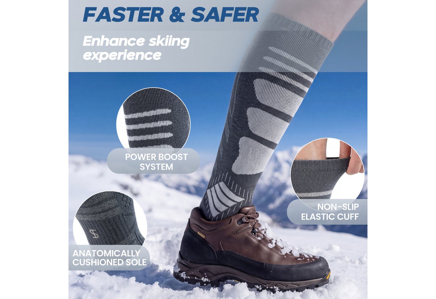 TANSTC Skisocken Merino Socken Herren Damen Thermosocken Wintersocken Kniestrümpfe Wärmend,elastisch,atmungsaktiv,temperaturregulierend,strapazierfähig Bild 5
