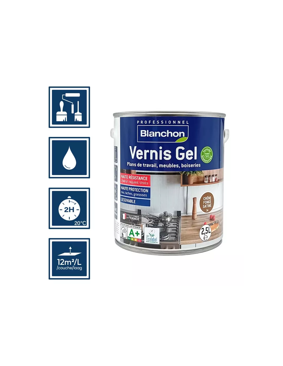 Bio-basierter Gel-lack Dunkle Eiche 2,5 Liter - Blanchon - 1052