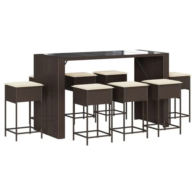 9-tlg. Gartenbar-set Mit Kissen Braun Poly Rattan Vidaxl