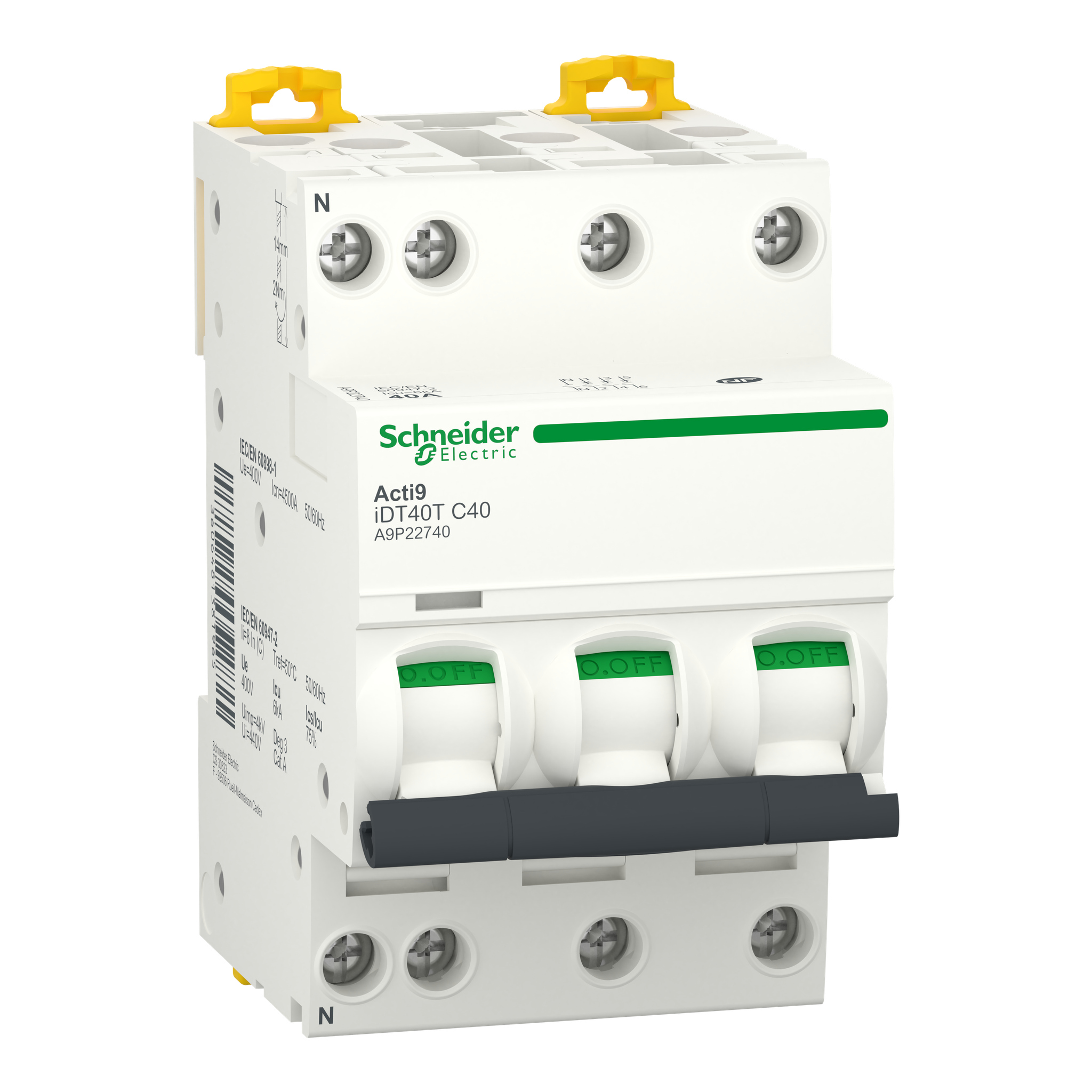 Acti9 Idt40t - Leitungsschutzschalter Modulär - 3p+n - 40a - Charakteristik C - 4500a/6ka - Schneider Electric - A9p22740