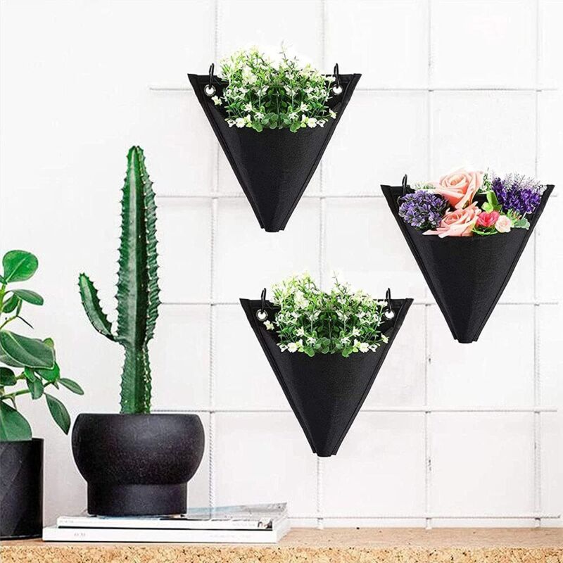 3 Pièces Sac À Plantes Murale De Jardin, Poche De Plantation Vertical, Sac De Plantation Suspendu, Conception Triangulaire, Avec Crochet, Pour Extérieur, Intérieur, Maison, Décoration, Cour (n