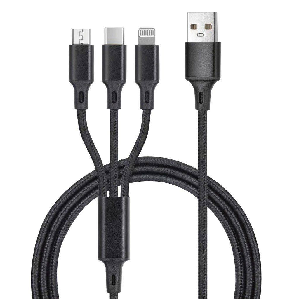 3-in-1-ladekabel (usb Typ C, Lightning-anschluss Und Micro-usb), Geflochtenes Nylon, 1,2 M