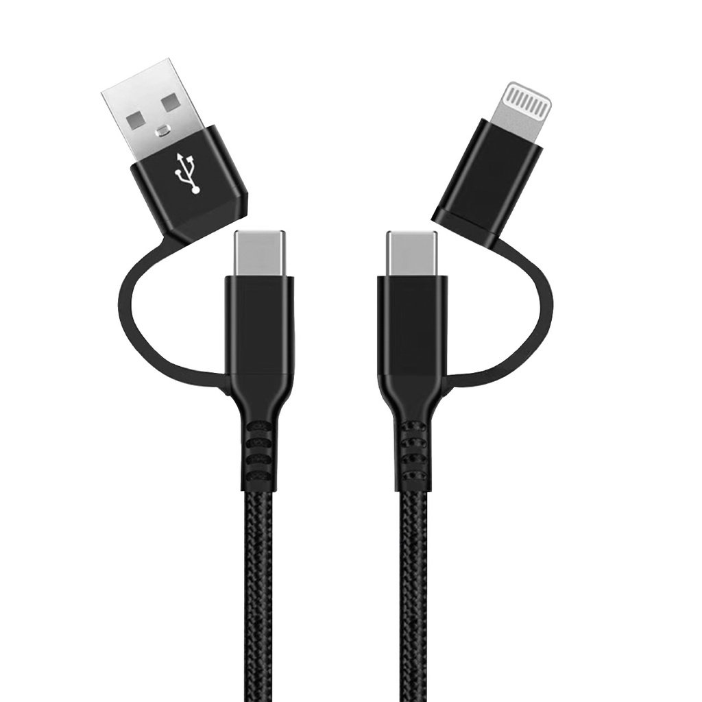 4-in-1-ladekabel (2x Usb Typ C, Lightning-anschluss Und Usb), 1,5 M, Geflochtenes Nylon
