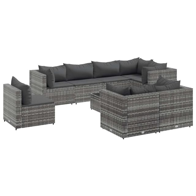 9-tlg. Garten-lounge-set Mit Kissen Grau Poly Rattan Vidaxl