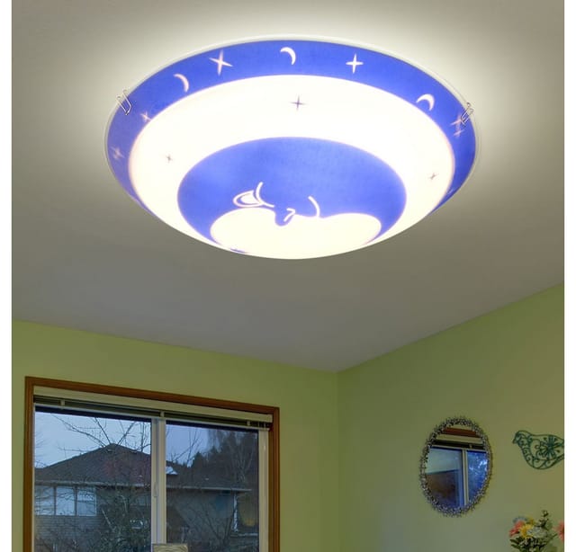 Globo - Deckenleuchte Kinderzimmer Glas Kinder Schlafzimmerleuchte Sterne Baby Kinderleuchte Deckenlampe Mond Blau, Metall, 1x E27, Dxh 30x9